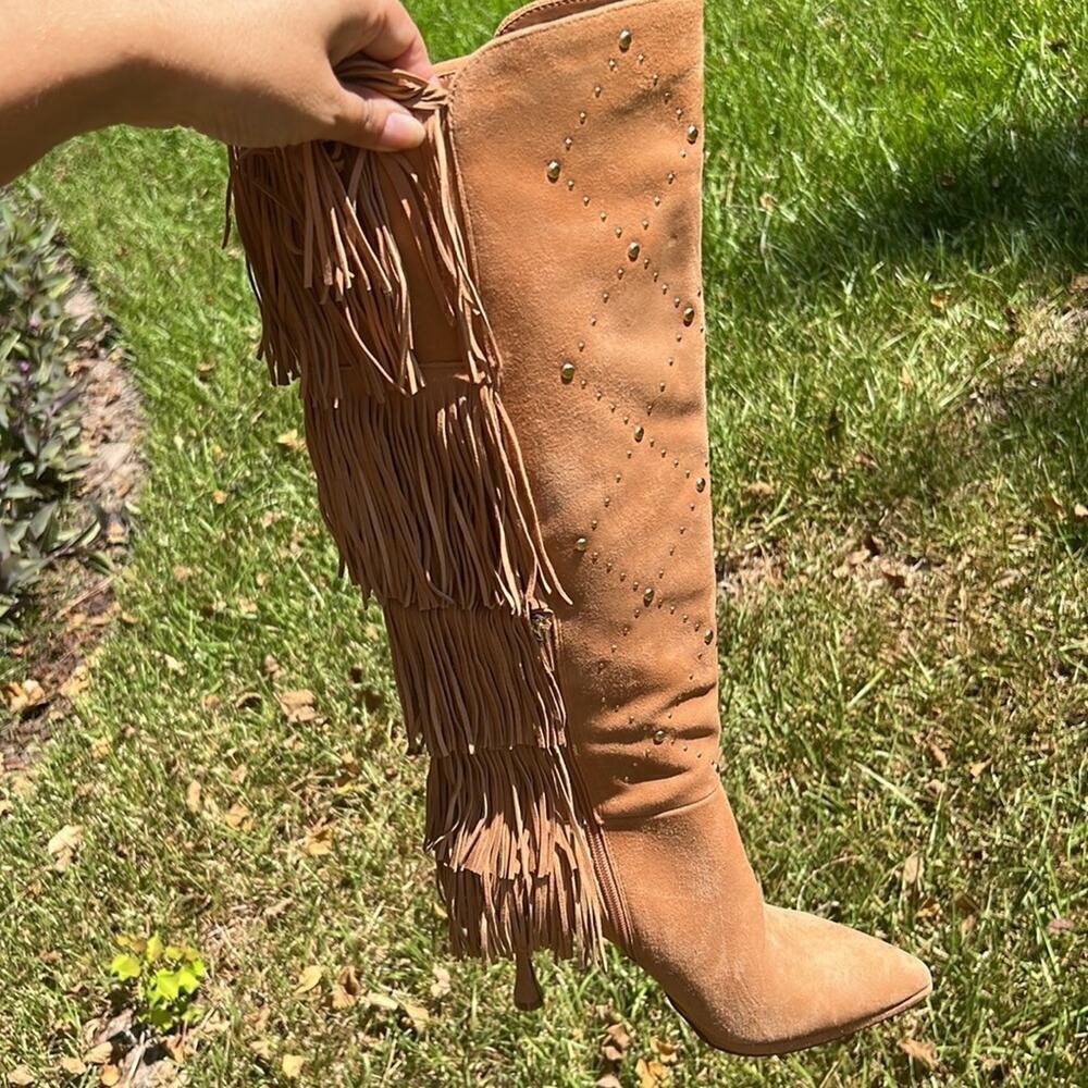 ▶️ Vince Camuto ◀️ Panaryaz Knee High Suede Fringe. Sz 9 - Picture 14 of 17